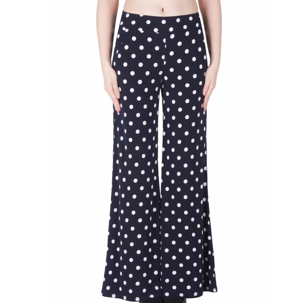 Joseph Ribkoff Navy Polka Dot Palazzo Wide Pant